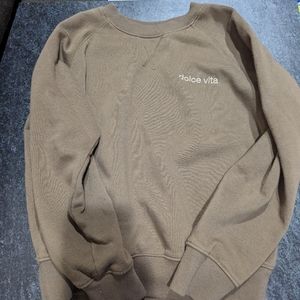 Richer Poorer Dolce Vita Chocolate Brown Embroidered Pullover Sweatshirt sz XS